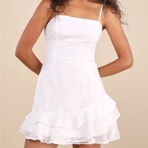 Lulus Days with You White Floral Burnout Ruffled Mini Dress